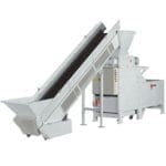 A machine with a intimus VZ 18.00 Cross Cut 11.8x15-55mm conveyor and a conveyor belt.